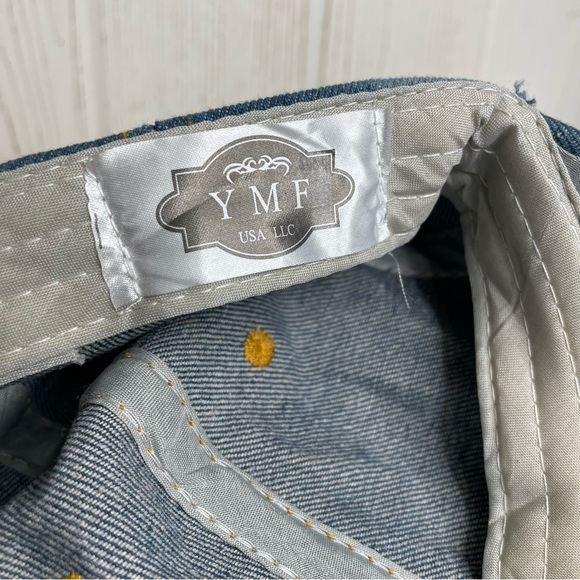 YMF Las Vegas Denim Cap Hat Bedazzled Pearls Distressed Adjustable - Picture 8 of 8